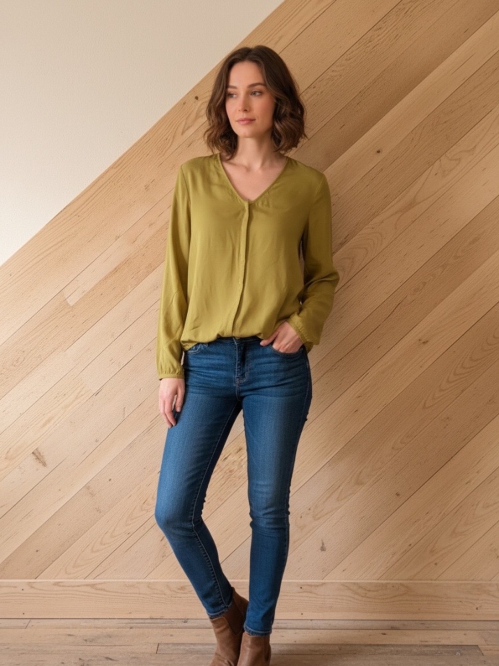 Quebramar QMR Collection Mustard Silk Blouse Size Small